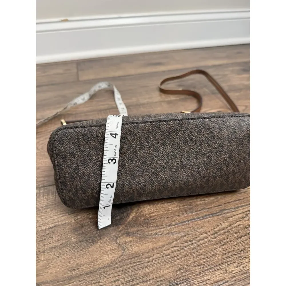 Michael Kors Jet Set Travel Medium Dome Crossbody Brown Signature MK Bag